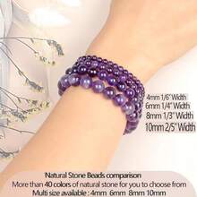 LPBeads Handmade Natural Gemstone Stretch Elastic Bracelet Healing Crystal Round Stone Beads Jewelry Gifts For Women Men,4mm,Amethyst - Amethyst - 查看 6