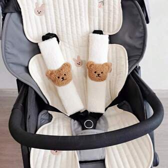 2 piezas Juego de almohadillas para el cinturón de del cochecito de bebé, diseño de oso de dibujos animados lindo, felpa suave, adecuado para el invierno, también se ajusta al asiento del automóvil, regalo para recién nacidos