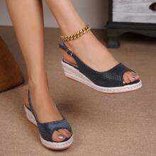 New Fashion Women Casual Woven Wedge Sandals - Black - View 1