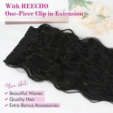 Black Hair Extensions, 20" Single Piece Clip In Hair Extensions Thick Long Beach Wavy Natural Soft Synthetic Hairpieces For Women, Natural Black,NaturalBlack-Wavy - 自然黑波 - 查看 5