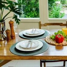 FunWheat Round Braided Placemats Set Of 4 Table Mats For Dining Tables Woven Washable Non-Slip Place Mats 15 Inch(Black Green,4pcs),BlackGreen15inchessetof4 - BlackGreen15inchessetof4 - View 5
