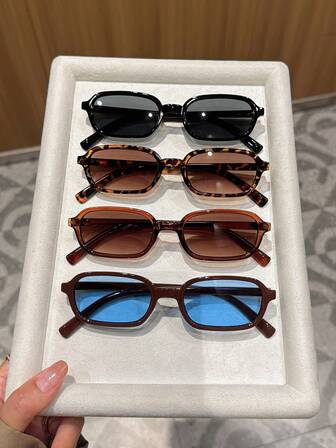 4件套女士小框塑料长方形现代复古街头时尚度假风装饰眼镜套装，情侣眼镜