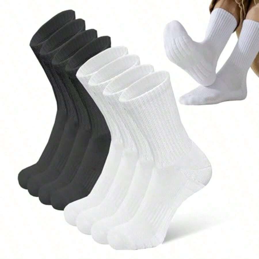 Calcetines 8 Pares para Hombre Mujer Calcetas Deportivos Largos Calcetas con Parte Inferior de Toalla Gruesa Transpirable Antideslizantes Calcetines Acolchados para Correr Baloncesto - como en la foto - Ver 1