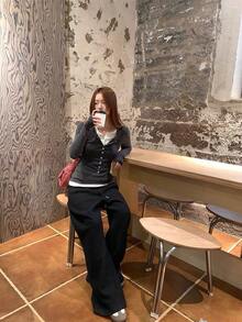 时尚女士二合一针织毛衣上衣 - 灰色 - 查看 4