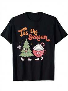 Camiseta de Algodón con Diseño Navideño para Niñas Pequeñas, Negra, 100% Algodón, Camisetas con Diseño Navideño, Lindas, Regalos Perfectos para Navidad, Camisetas Elegantes para las Fiestas, - Negro - Ver 3
