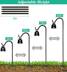 76 Inch Tall Outdoor Shepherds Hook With 5 Prong Base, Adjustable Bird Feeder Pole Hanger Hanging Outside Birdfeeders, Plant Baskets, Lanterns, Wedding Decor - Black - View 5