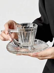 1pc Minimalist Glass Cup & Saucer Set, Coffee Cup, Juice Glass, Milk Cup, Tea Cup With Saucer, Ins Style