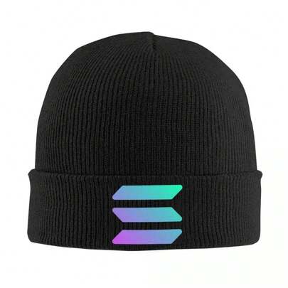 Solana SOL Cryptocurrency Beanie Hat - Crypto-Themed Winter Cap With Neon Green & Blue SOL Logo, Unisex Knit Beanie For Men & Women, Warm Outdoor Winter Hat For Solana Fans & Cryptocurrency Events, Hip Hop Style With Prominent SOL Logo, Soft & Durable Knit Fabric For Autumn & Winter Wear