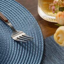 FunWheat Round Braided Placemats Set Of 6 Table Mats For Dining Tables Woven Washable Non-Slip Place Mats 15 In(Blue, 6pcs),Blue15inchessetof6 - Biru 15 inci set isi 6 - View 8