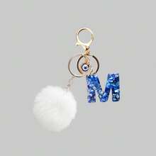 Deep Sea Blue Devil's Eye English Letter Pendant Velvet Ball Keychain, Cute Amulet Bag Charm, With Letter Pendant, Soft Velvet Ball Pom Pom Keychain Accessory, Suitable For Women And Girls, Cute Lucky Eye Ornament, Can Be Hung On Wallet, Backpack, Daily Handbag Decoration, Birthday Gift Idea, Bridesmaid Gift, Christmas Gift Recommendation, Thanksgiving Gift, School Locker Decor, Travel Luggage Identifier, Fashionable And Cute Aesthetic Accessory - Multicolor - View 11