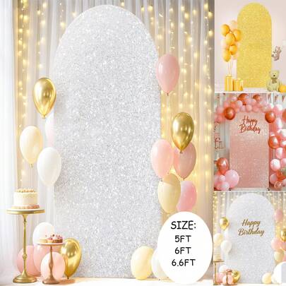 1 pieza Cubierta de arco con lentejuelas doradas, 5 pies, 6 pies, 6.6 pies Cubierta de arco con brillo dorado, Cubierta de arco ajustada de spandex para fiesta, fotografía de boda, decoración de eventos y bodas (Marco no incluido)