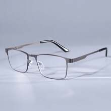 Nuevas gafas de lectura anti luz azul para hombres, cuadradas, de gran tamaño, montura de metal para gafas graduadas +75+125+175+225+275+350+400 - Negro - Ver 10