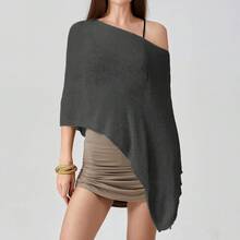 Womens Sheer Poncho Top Cute Lightweight See-Through Shrug Pullover Beach Cover-Up Tops,29632418 - màu đen - Xem 5