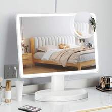 Espejo de maquillaje iluminado Funtouch con 88 LED, pantallaáctil de rotación de 360 grados, espejo cosmético portátil de mesa con aumento de 10X - Negro - Ver 10