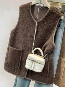 YUXIN Món đồ thiết yếu dành cho nữ mùa Thu/Đông! Áo khoác cardigan không tay mềm mại bằng chất liệu giả lông cừu với hai túi, siêu ấm áp và đa năng cho trang phục hàng ngày mùa hè. - Màu Tím - Xem 5