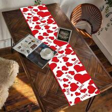 1 szt. – bieżnik walentynkowy z motywem czerwonego serca i motywem "Miłość" – romantyczna dekoracja stołu z motywem miłości, akcent w postaci czerwonego serca i motywu "Miłość", dekoracja na walentynkową kolację i do domu, bieżnik na stół na walentynki i prezent - Wielokolorowe - Zobacz 7