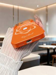 1 pieza Funda personalizada con nombre para iPhone 17, con patrón de modelo de estructura atómica, material de vidrio de titanio naranja, compatible con iPhone 17 Pro Max/16 Pro Max/15 Pro/14 Plus/13 Pro Max, accesorio adecuado para familia, amigos y parejas - Naranja - Ver 5
