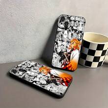 Funda para móvil con diseño de Rengoku de  (estilo manga), compatible con teléfonos ,  17,  16 Pro Max,  15 Pro Max,  13 y  12. Fabricada en TPU, ofrece protección contra golpes y caídas. Perfecta para fans del anime, como regalo para amigos, ideal para cumpleaños y para coleccionistas. - Negro - Ver 6