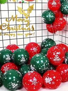 22 piezas Conjunto de globos de látex festivos - Rojo, Verde, Dorado, con diseños de Papá Noel, Árbol de Navidad, Campanas, Copos de nieve, adecuado para decoraciones de fiesta navideña