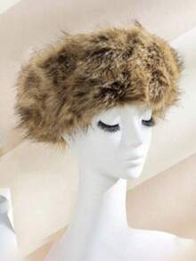 1pc Y2K Women Rose Plush Headband, Earmuffs Headband, Hollow Top Fluffy Winter Warm Hat Accessory