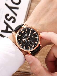 1枚男士商务石英腕表，奢侈品牌，运动腕表，配PU皮表带 - 优雅舒适的休闲腕表，适合日常佩戴，生日、送礼、周年纪念、年末、网络星期一、万圣节及其他节日，不含礼盒