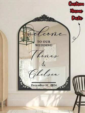 Customized Wedding Stickers, Welcome To Our Wedding Entrance Sign, Customized Stickers, Wedding Logo Decor DIY Wedding Stickers, Customized Wedding Logo Stickers, Wedding Supplies, Wedding Decorations, Mirror Decor, Suitable For Receptions Or Ceremonies, Home Living, Christmas Home Atmosphere, Autumn Home Renewal, Home Harmony, Christmas, Valentine's Day, Birthday, Party