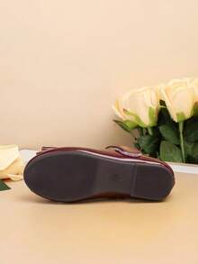 1 Pair Fashionable & Elegant Children's Flat Shoes, Versatile Ballet Flats For Girls, Suitable For Autumn/Winter Performances, With Bow Decor - Burgundy - View 6