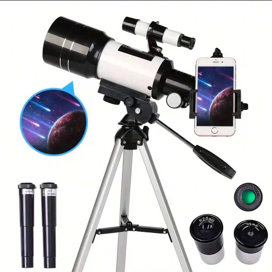 150X High Definition Aluminum Tripod Astronomical Telescope, High Magnification Multi-Coated Lens, Portable 700mm Aperture (Refracting, With Tripod And Phone Adapter), Suitable For Stargazing And Space Exploration - White - View 1