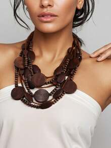 1 chiếc vòng cổ nhiều lớp đính hạt kiểu cổ điển bằng gỗ tự nhiên, thiết kế cá nhân hóa, kiểu dáng phóng khoáng, phù hợp cho phụ nữ dự tiệc, lễ hội và đeo hàng ngày. - X-1597 - Xem 6
