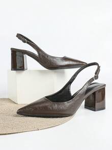 7厘米棕色粗跟高跟凉鞋，适合派对、婚礼和正式场合穿着 - 棕色 - 查看 2