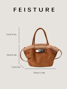 1pc FEISTURE Faux Shearling Small Handbag, Fashion Metal Clasp Dumpling Bag, Shoulder Crossbody Bag, Suitable For Daily Outing, Dating, Commuting - Brown - View 5