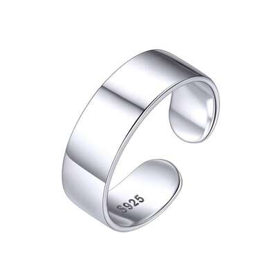 ChicSilver Silver Toe Rings For Women Balck Toe Rings For Women Non Tarnish Wide Band Toe Ring Black Toe Jewelry For Summer Beach,5mmWidth,Silver