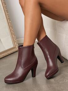 Versatile Suede Ankle Boots For Women, Chunky Heel High Heels, Suitable For Commuting, Party, Date, Autumn/Winter - Burgundy - View 3