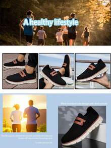 Men's Loafers Mesh Sneakers, Black Plus Size Lightweight Breathable Casual Shoes, Fashionable & Comfortable Slip-On Lace-Free Shoes - Black - View 6