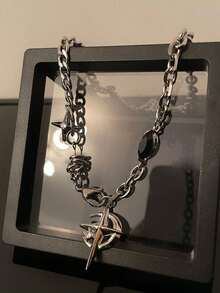 1 件黑宝石星爆项链，独特街头服饰设计，高端男女通用颈链/锁骨链 - 銀色 - 查看 3