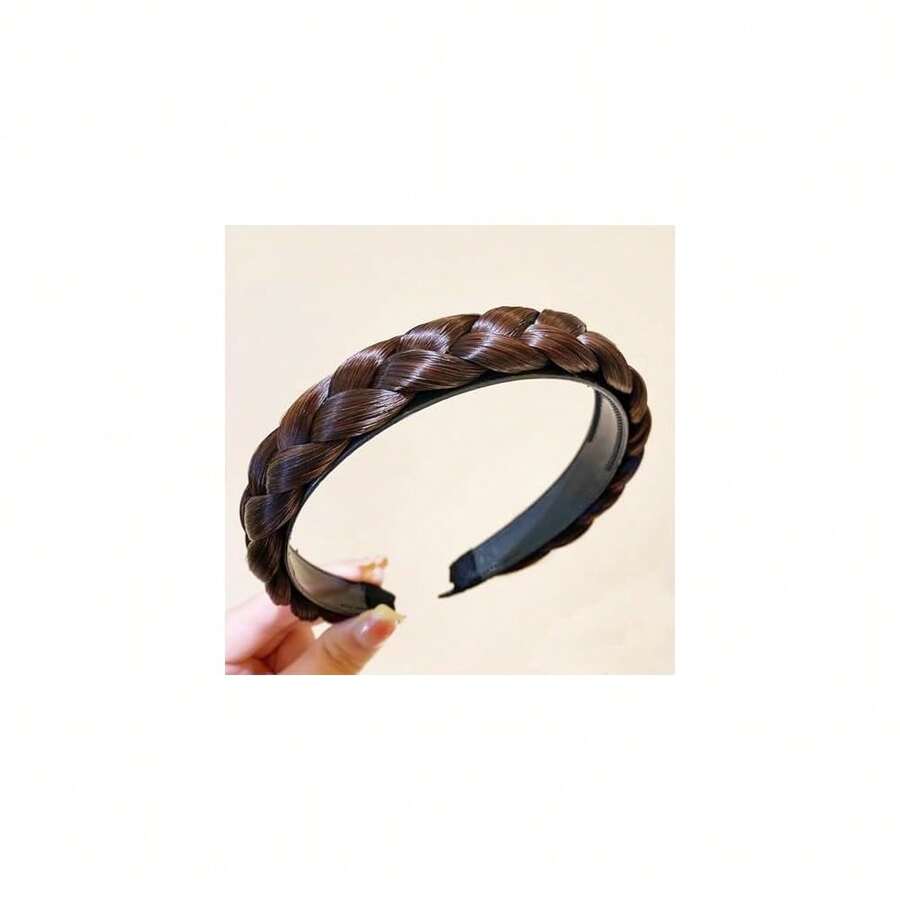 Headband 3 Strands Synthetic Hair Plaited Headband Braid Braided With Teeth Hair Band Band Beauty Accessory Stretch Braid Headbands Hairpiece For Women (Dark Brown-3 Strands),Darkbrown-3Strands - 深棕色-3股 - 查看 1