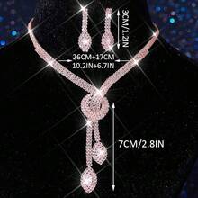Unicra Silver Rhinestone Bridal Wedding Jewelry Set Crystal Necklace Earrings Sets Formal Prom Costume Jewelry Sets For Women And Brides,Pink - 粉色 - 查看 6