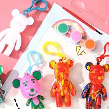 DIY 流体熊钥匙扣涂鸦套装 - 空白白色熊雕像模具、迷你颜料、创意艺术工艺套装，适合儿童 | 非常适合家居装饰、派对礼物、课堂项目、学前手工和成人节日礼物，房间装饰摆件，家居微缩物品