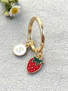 个性化草莓吊坠，可刻上姓名首字母和祝福语/情书 | 草莓钥匙扣 | 定制包包挂件 | 礼品袋挂件 | 汽车配件 | 送给老师、朋友、姐妹的礼物创意 - 圓扣紅色草莓 - 查看 4