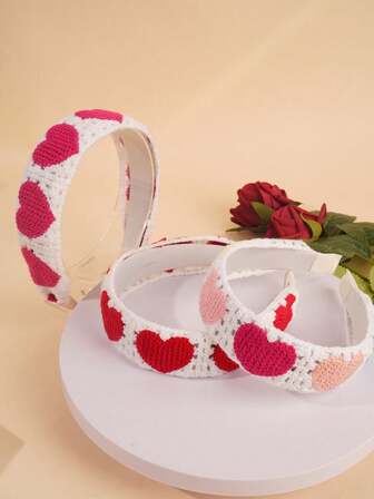 1pc Girl's Knitted Heart-Shaped Wide Headband, Non-Slip Hair Accessory, Suitable For Outfits, Valentine's Day Gift, Face Mask