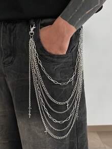 1pc Fashionable Street Hip Hop Jeans For Men, Featuring Cross Pendant, Pant Chain, Backpack Charm, Metal Waist Chain, Suitable For Daily Commute, Campus Style, Outdoor, Street Wear, Halloween, Autumn/Winter, Holiday Gift - Color Mixing - View 10