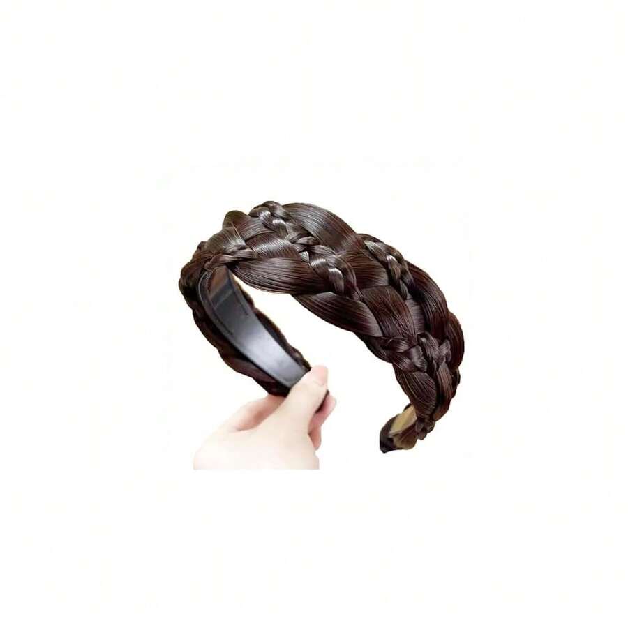 Headband 5 Strands Synthetic Hair Plaited Headband Braid Braided With Teeth Hair Band Beauty Accessory Stretch Braid Headbands Hairpiece For Women (Dark Brown-Style 2),Darkbrown-Style2 - 深棕色-風格2 - 查看 1