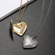 Vintage Engraved Flower Empaistic Photo Locket Hold Picture Oval Round Pendant Necklace Antique Carved Pattern Souvenir Memorial Clavicle Sweet Jewelry For Women,Silverheart - 銀心 - 查看 5
