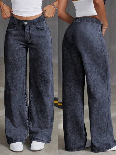 1件装少女舒适弹力腰个性化非牛仔百搭休闲牛仔裤，适合滑板、音乐节、春夏秋冬四季穿着