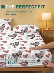 1 pièce Drap-housse imprimé géométrique minimaliste moderne avec motif cœur et lèvres, Housse de couette imprimée pour chambre à coucher (à l'exclusion des taies d'oreiller) - Multicolore - Voir 4