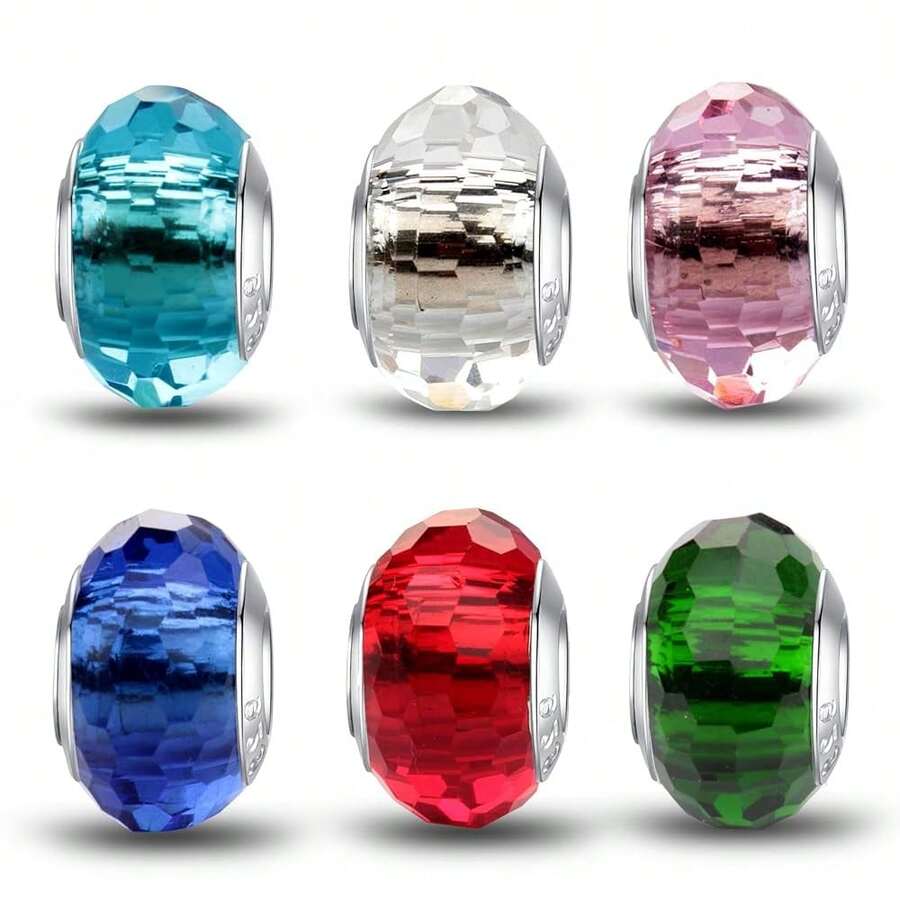 MICOO 925 Sterling Silver Charms For Bracelets,Fashion DIY Dangle Pendants Beads Simulated Birthstone Charms,Birthday Gifts For Women,6stylescharms2 - 6stylescharms2 - 查看 1