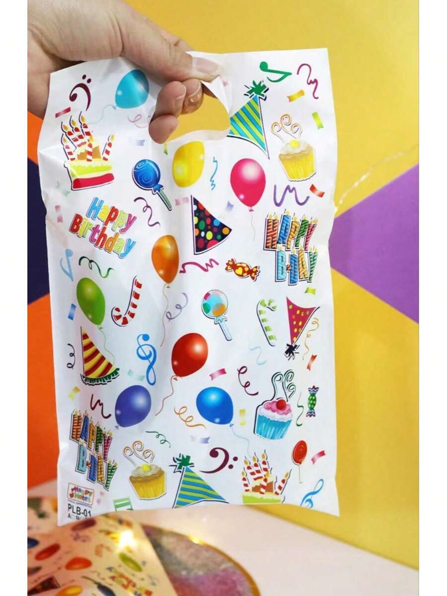 100pcs Birthday Gift Bags, White Birthday Plastic Square Hand-Carry Gift Bags, Party Gift Candy Bags - Multicolor - View 1