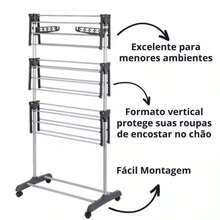Folding Vertical Clothes Drying Rack With 3 Tiers, Stainless Steel, Versatile, Practical, With Multiple Shelves - 黑色 - 查看 4