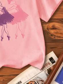 Young Girl Ballet Dancer Graphic Short Sleeve T-Shirt - Pink - View 5