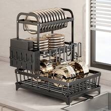 Black Dish Drainer Rack, 2/3 Tier, Steel, Metal Dish Drainer For Kitchen, Plates And Cutlery - A:黑色二樓 - 查看 4